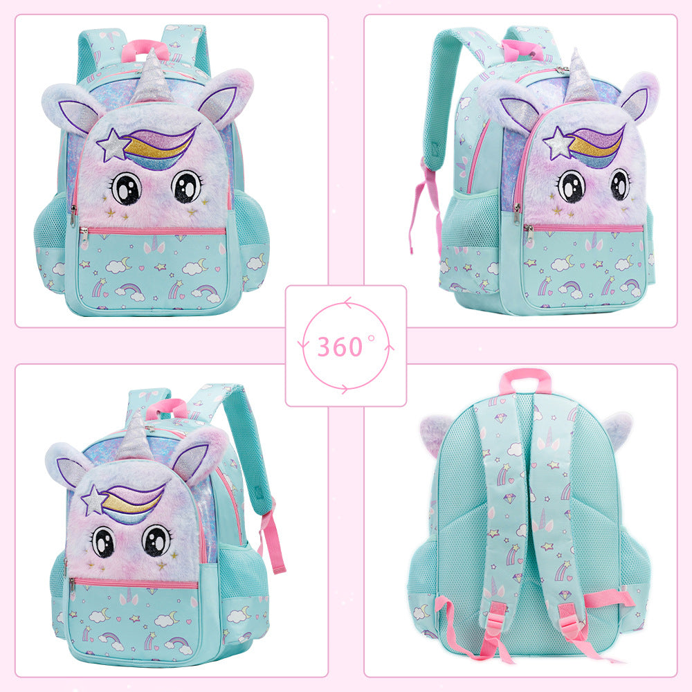 Girl's 3D Pastel Unicorn Plush School Backpack