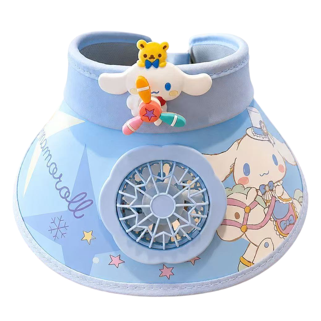 Kids Sanrio Large Brim Sun Visor with Built-In Fan