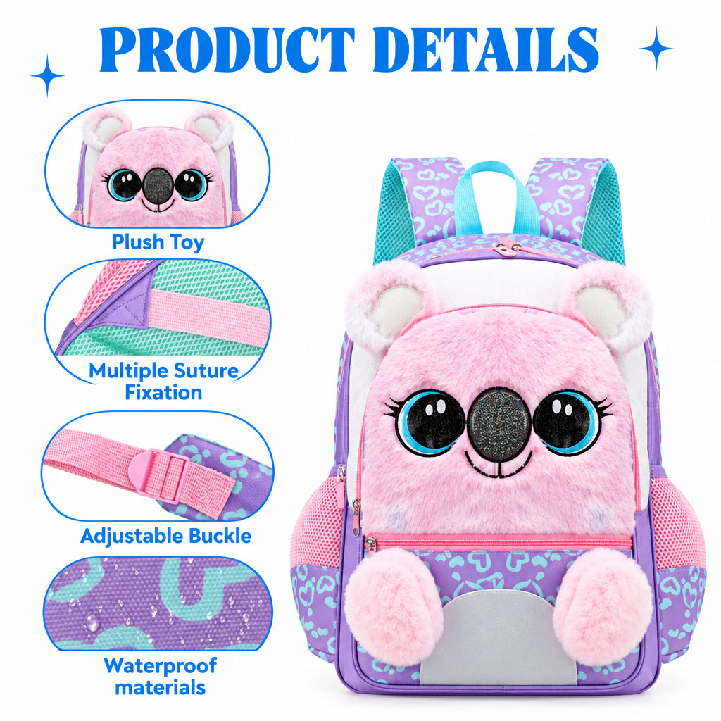 Girl's 3D Plush Koala Bear School Backpack