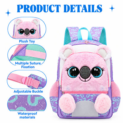 Girl's 3D Plush Koala Bear School Backpack