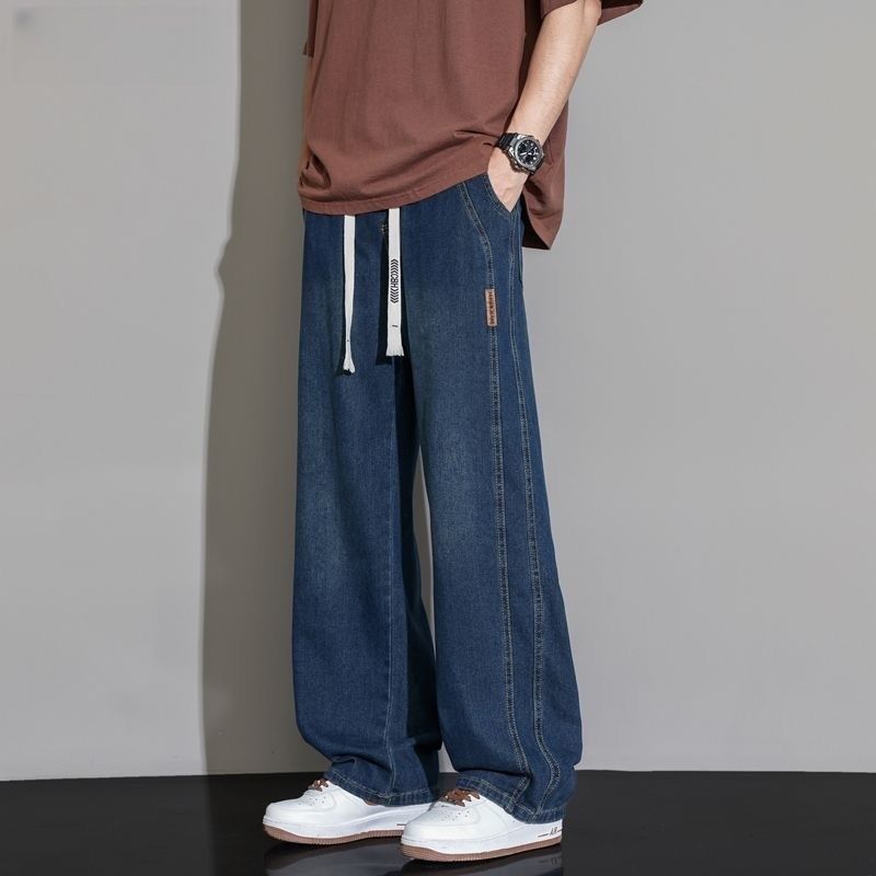 Men's Wide-Leg Drawstring Streetwear Skate Denim Jeans