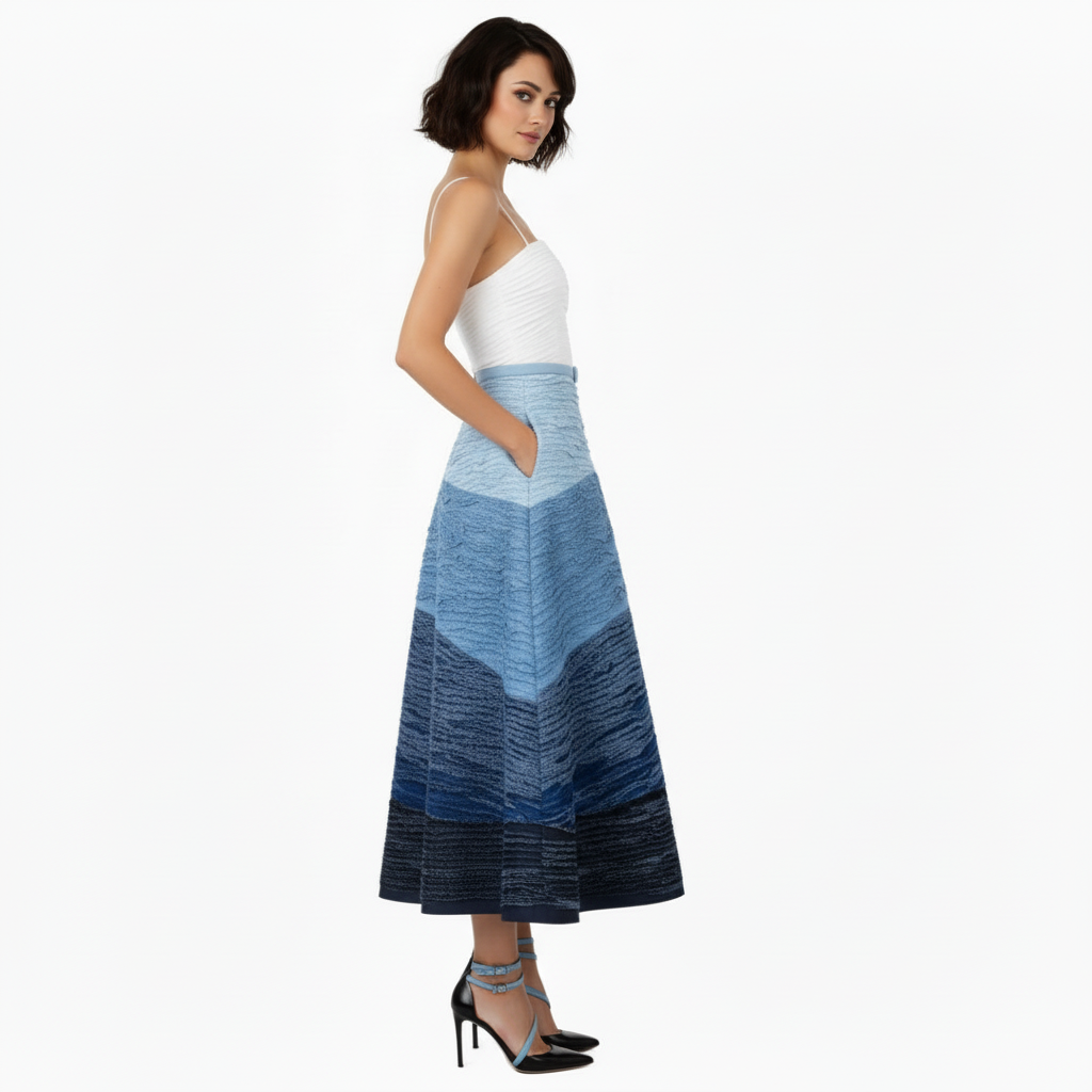 Ombré Denim Bandeau Midi Dress.