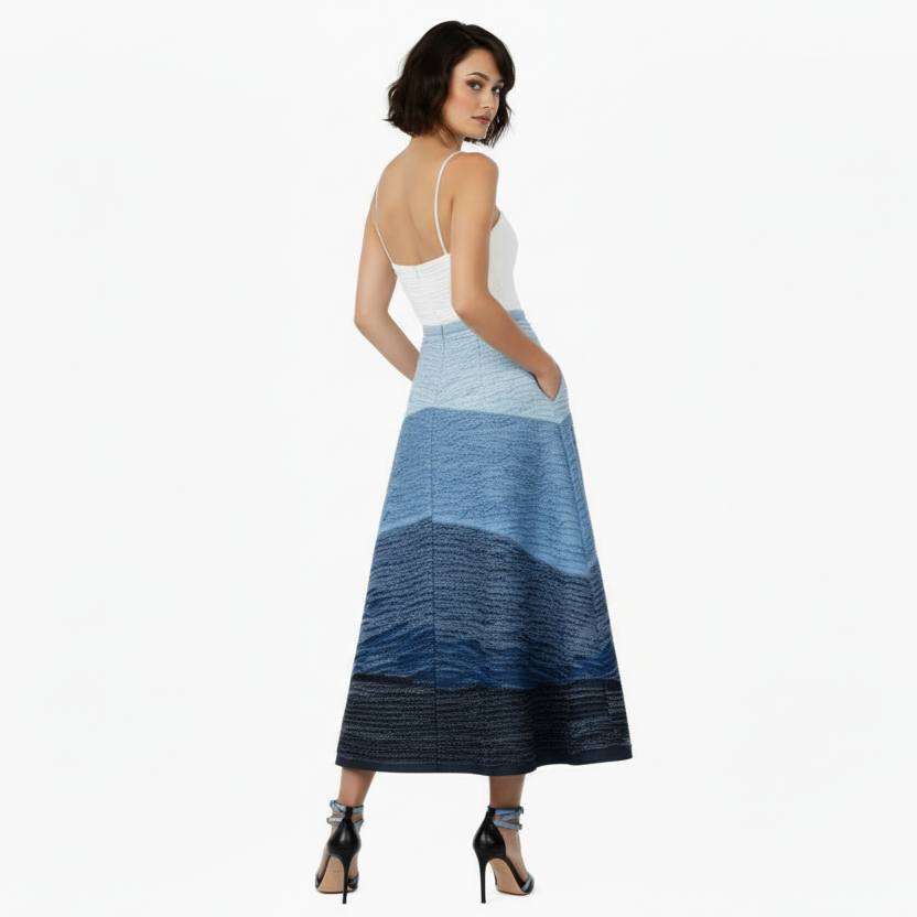 Ombré Denim Bandeau Midi Dress.