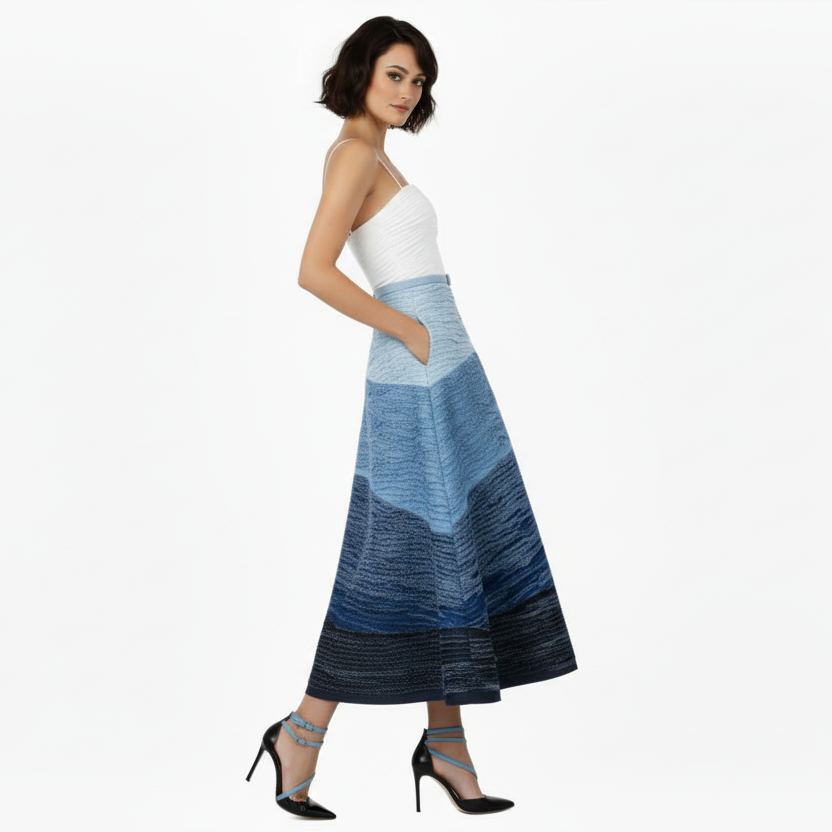 Ombré Denim Bandeau Midi Dress.