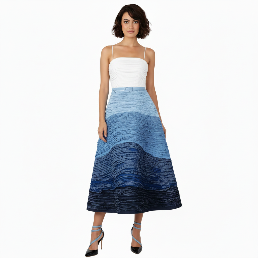 Ombré Denim Bandeau Midi Dress.