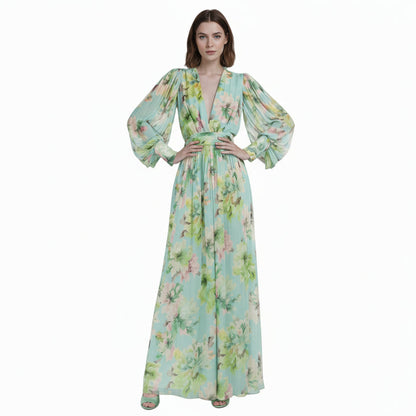 Green Hera Long Lantern Sleeve Maxi Dress