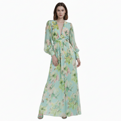 Green Hera Long Lantern Sleeve Maxi Dress