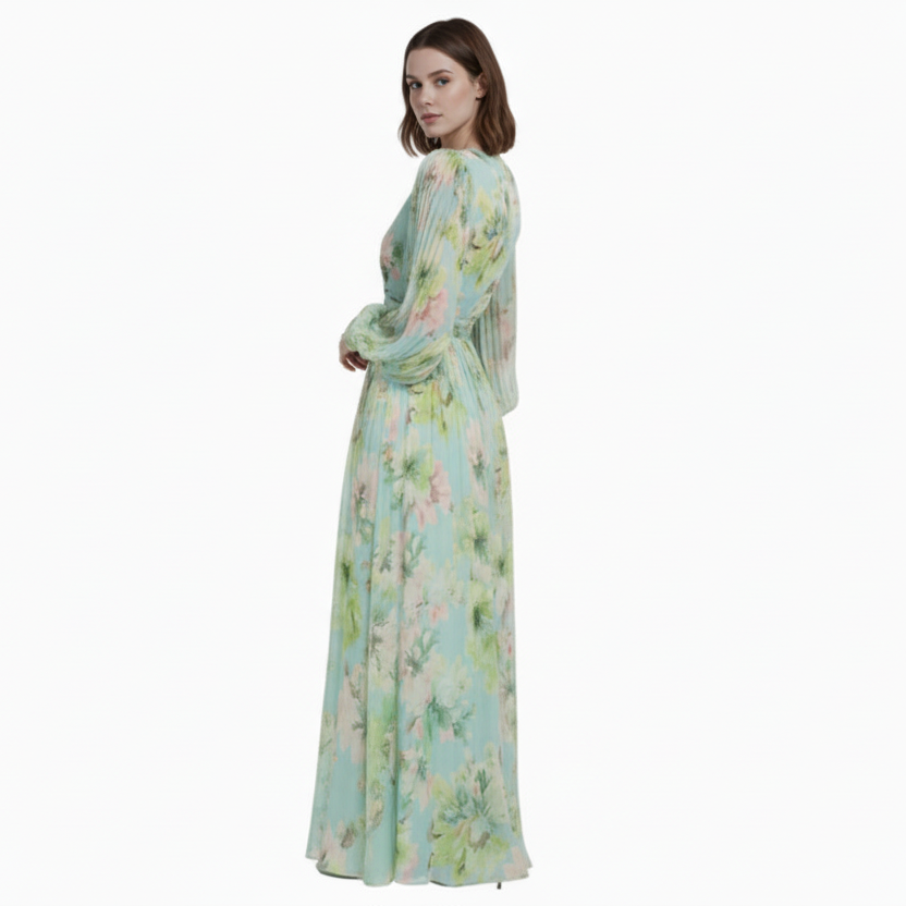 Green Hera Long Lantern Sleeve Maxi Dress