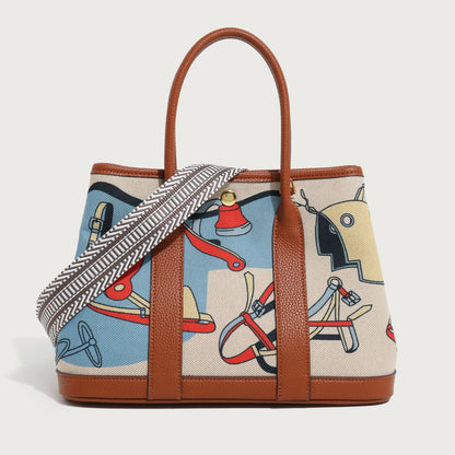 Women's Graphic Canvas Tote Bag - Brown
