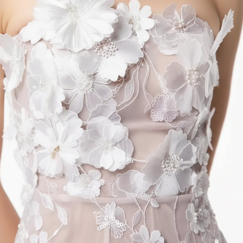 Fleur Embroidered Bandeau Midi Sheath Dress.