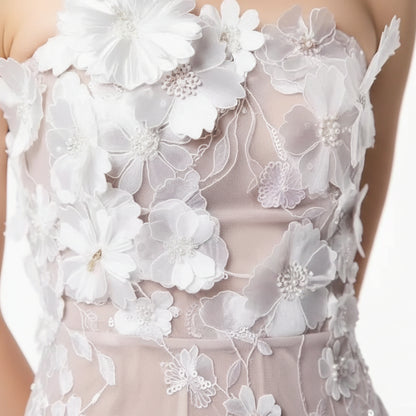 Fleur Embroidered Bandeau Midi Sheath Dress.