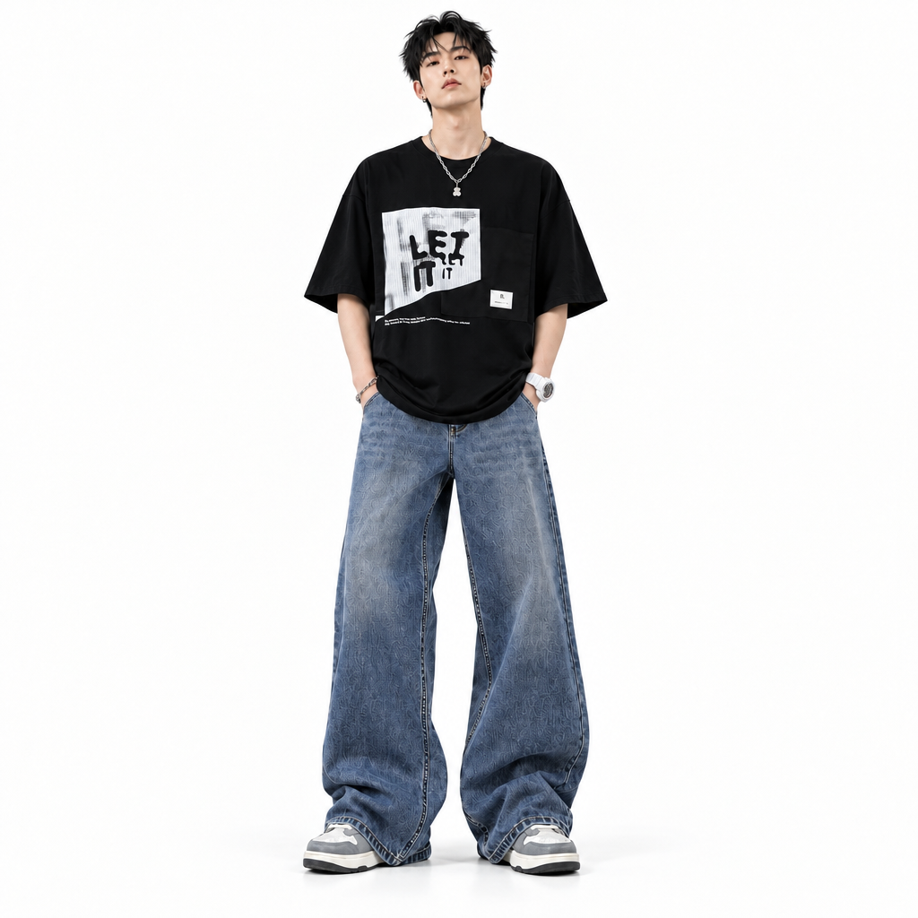 Men's Trendy Patchwork Oversized Short-Sleeve T-Shirt