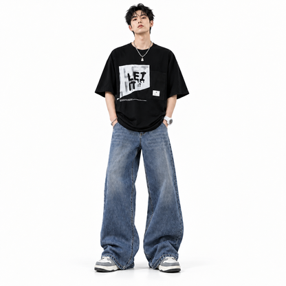 Men's Trendy Patchwork Oversized Short-Sleeve T-Shirt