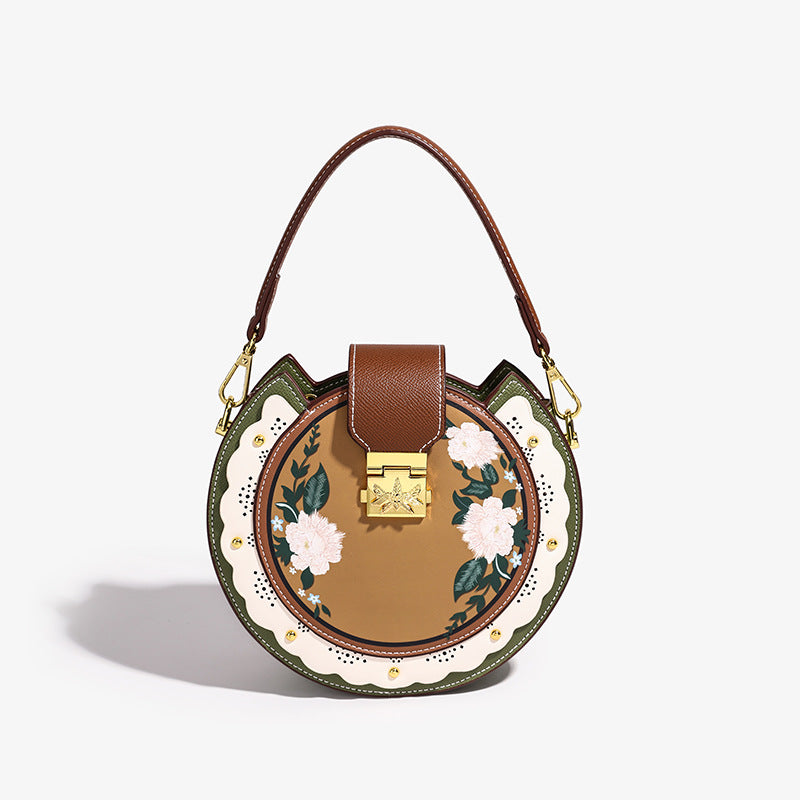 Vintage Floral Round Olive Crossbody