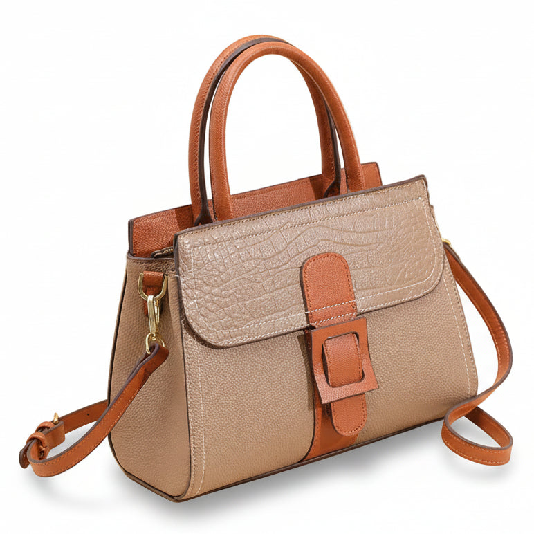 Textured Linear Buckle Satchel Crossbody / Handbag
