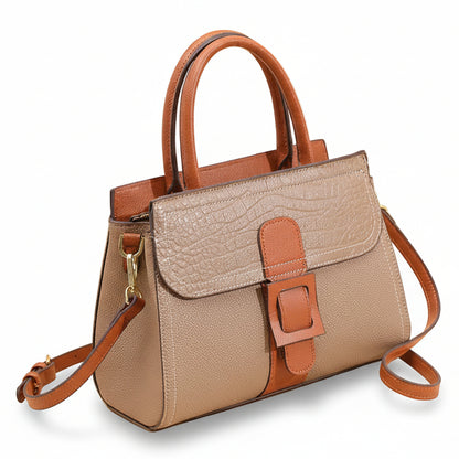 Textured Linear Buckle Satchel Crossbody / Handbag