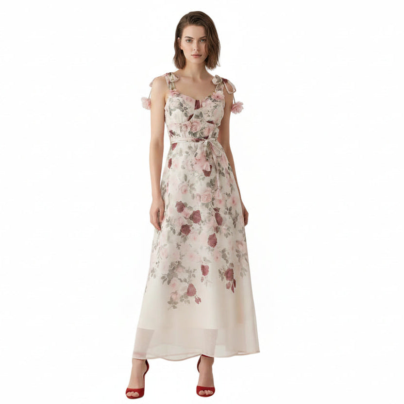 Fleura Embroidered Sweetheart Midi Dress.