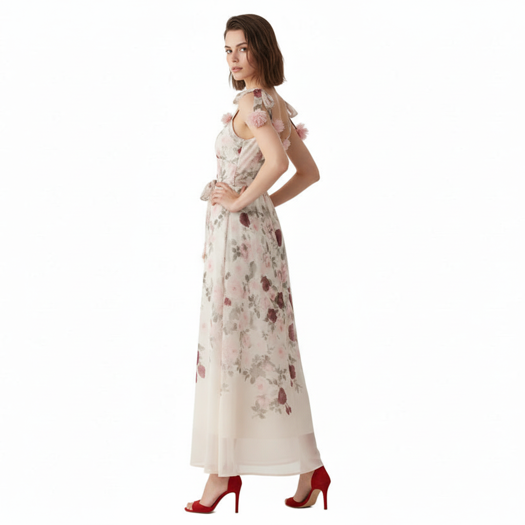 Fleura Embroidered Sweetheart Midi Dress