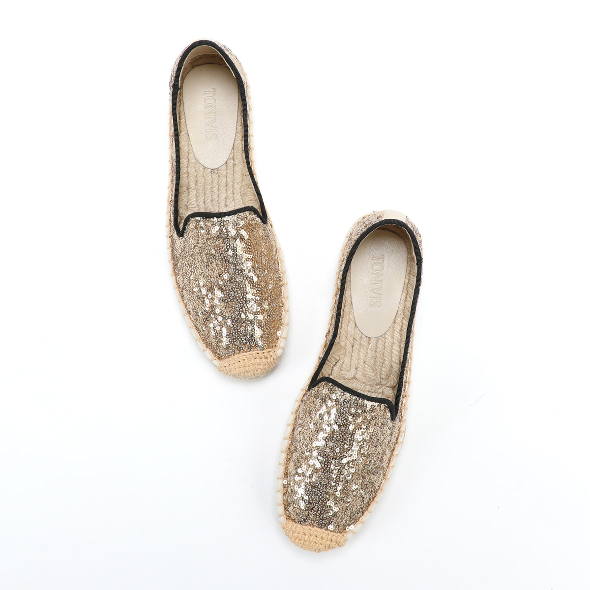 TONIVIS Women's Slip-On Sequin Espadrille Flats