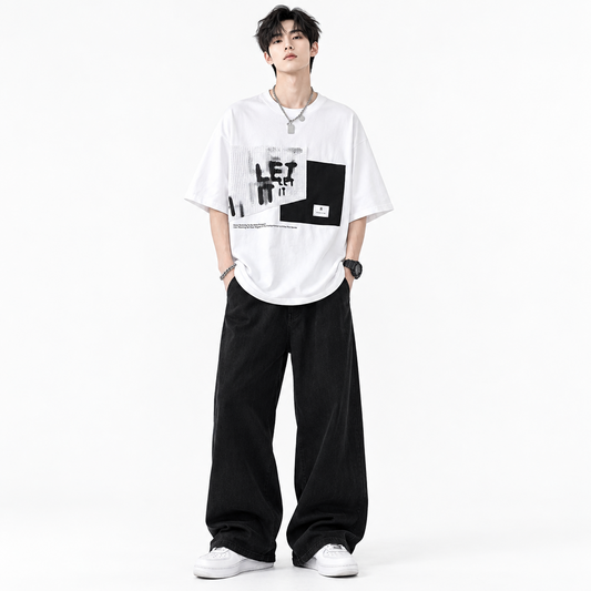 Men's Trendy Patchwork Oversized Short-Sleeve T-Shirt