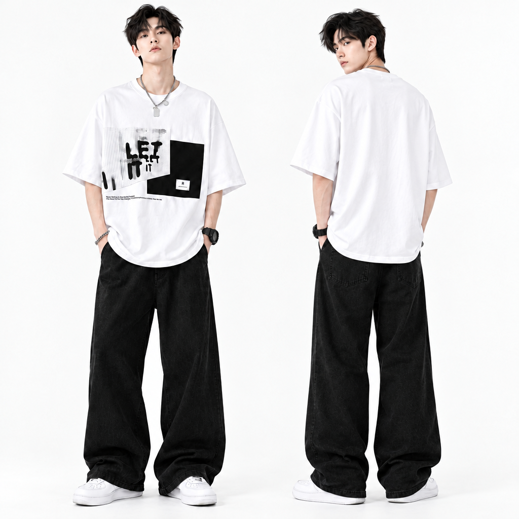Men's Trendy Patchwork Oversized Short-Sleeve T-Shirt