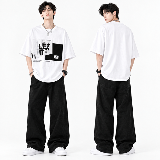 Men's Trendy Patchwork Oversized Short-Sleeve T-Shirt