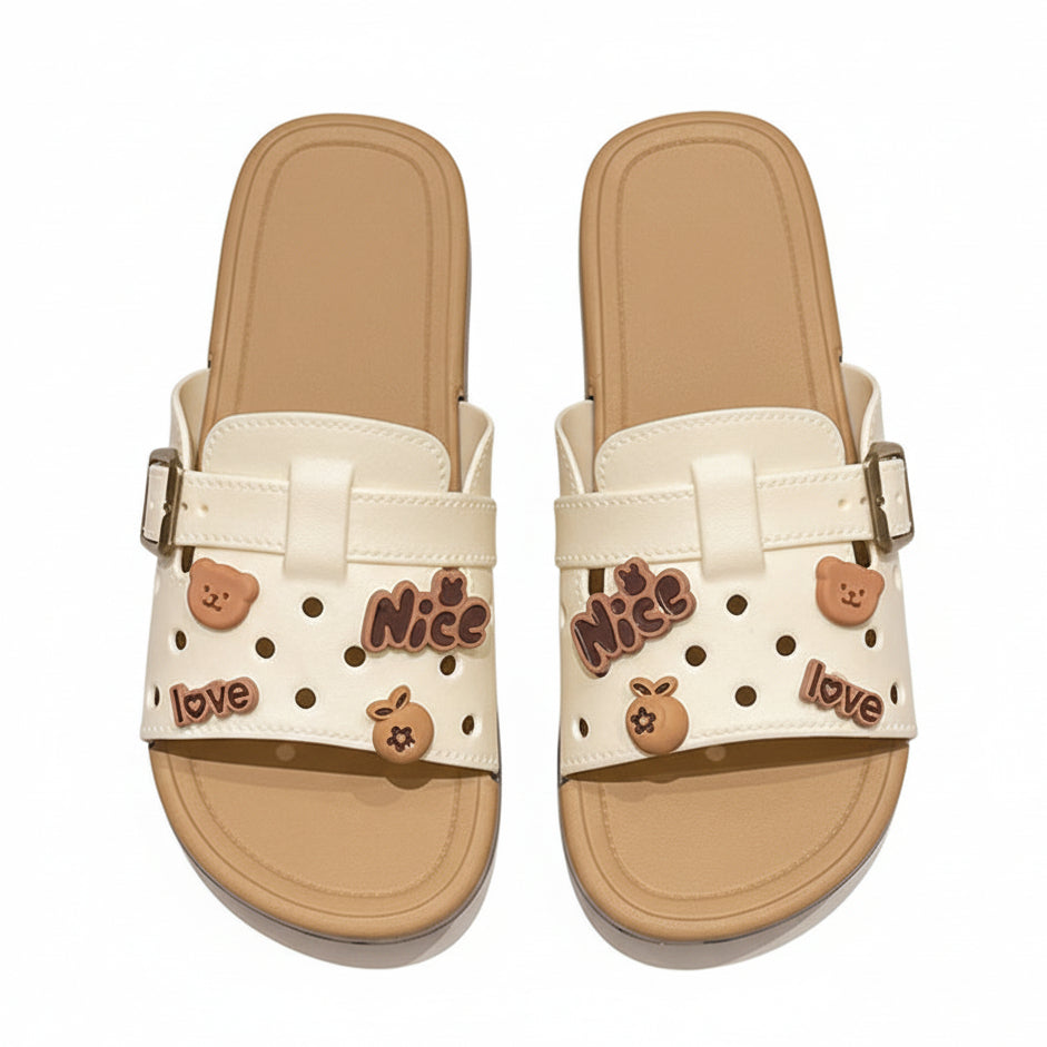 Women Honey Bear Charm Buckle Slides