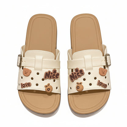 Women Honey Bear Charm Buckle Slides