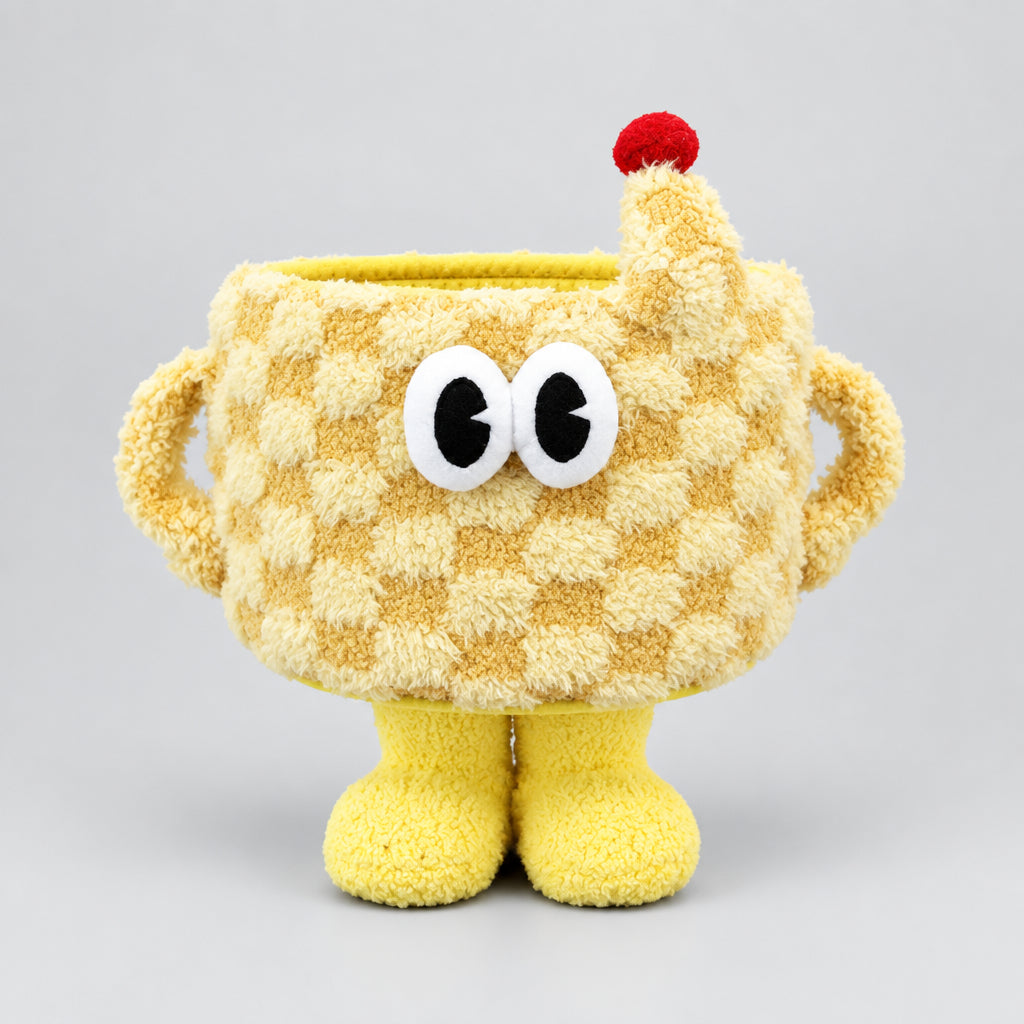 Adorable 3D Checkerboard Monster Storage Basket with Feet
