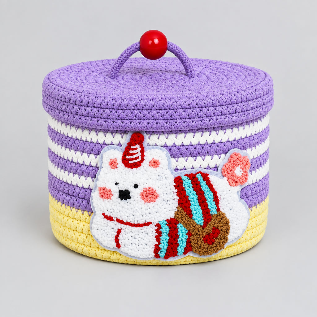 Puppy Woven Storage Basket with Lid