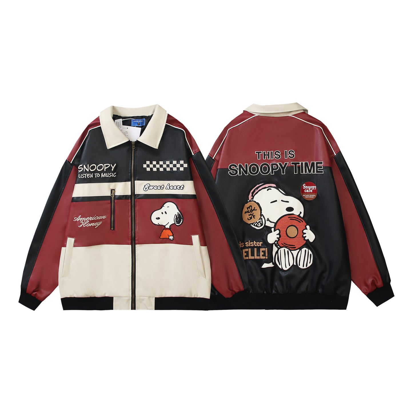 Snoopy "Sweetheart" PU Leather Racing Jacket