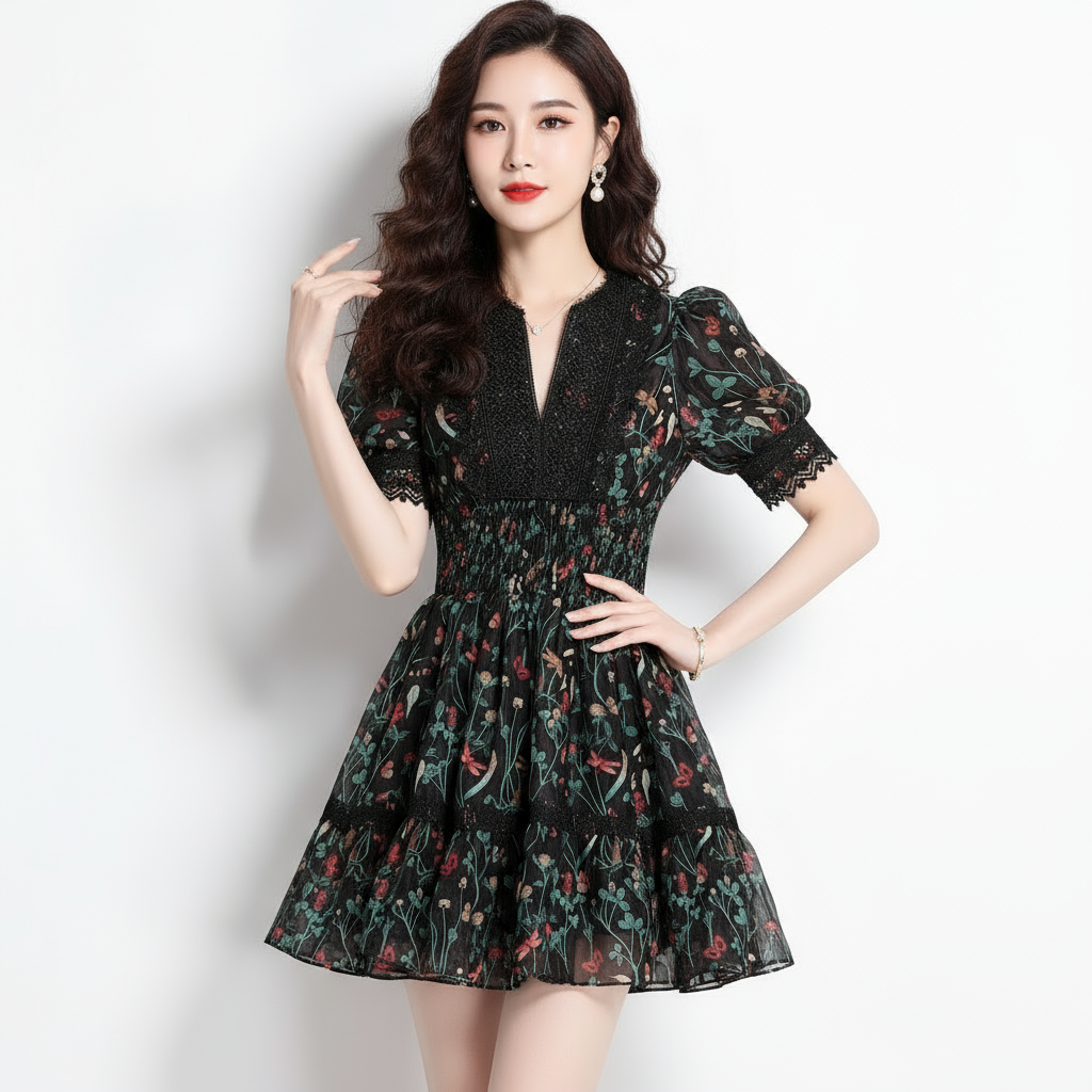 Women's Lace Temperament Short Sleeve Dress