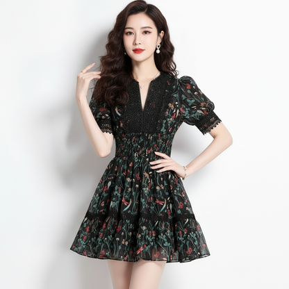 Women's Lace Temperament Short Sleeve Dress