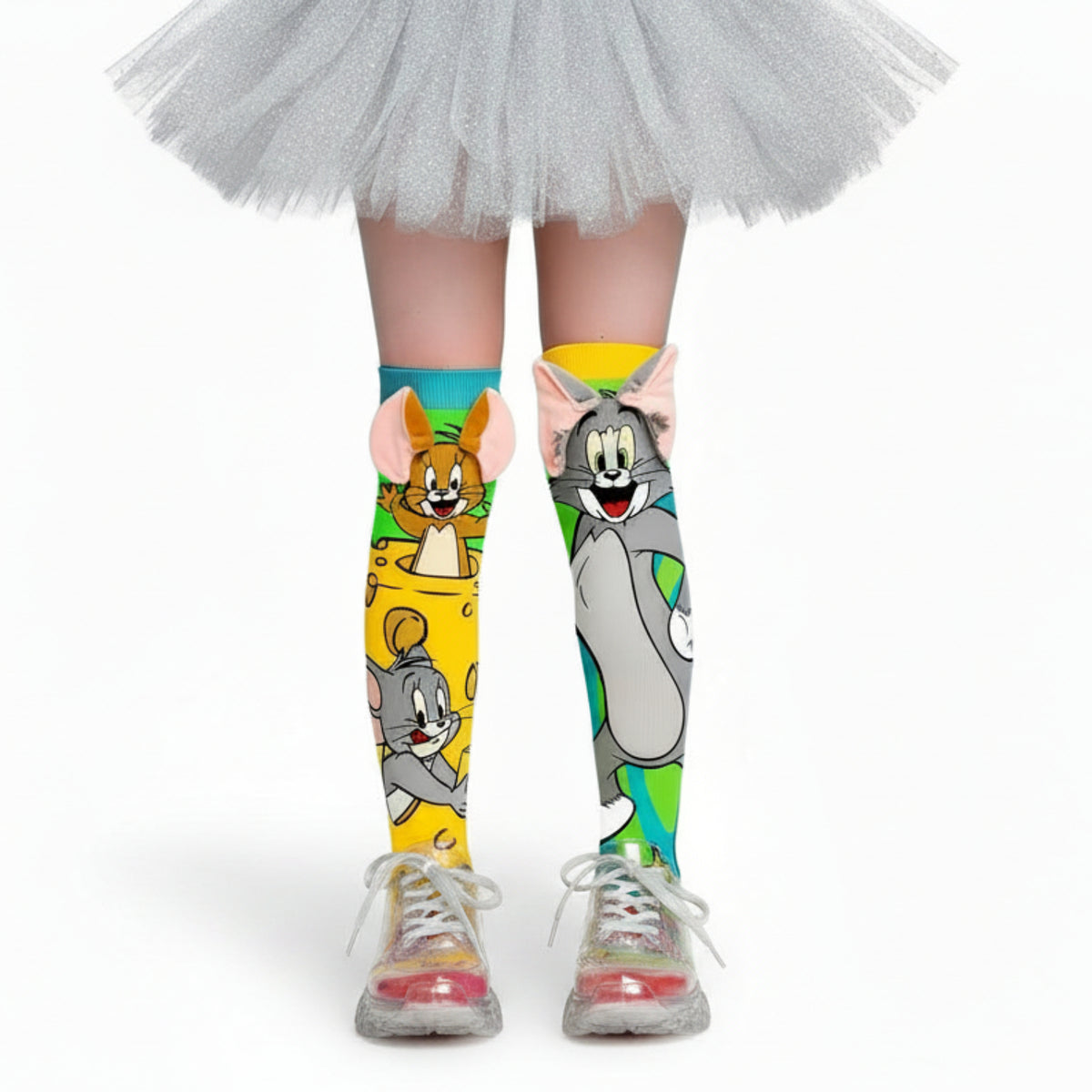 Tom & Jerry Mismatched Knee-High Crazy Socks