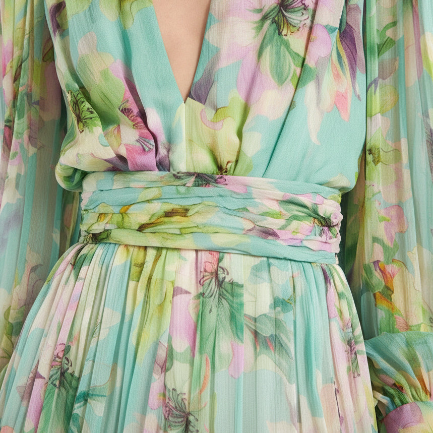 Green Hera Long Lantern Sleeve Maxi Dress