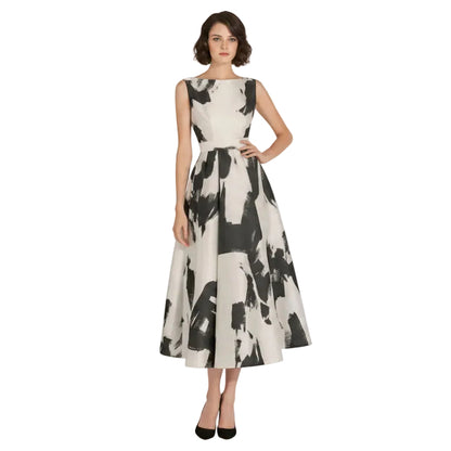 Flare Monochrome Jacquard Sleeveless Dress.