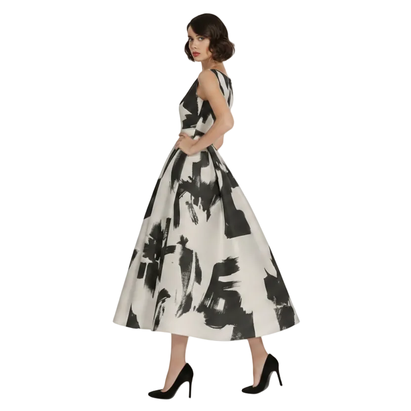 Flare Monochrome Jacquard Sleeveless Dress.