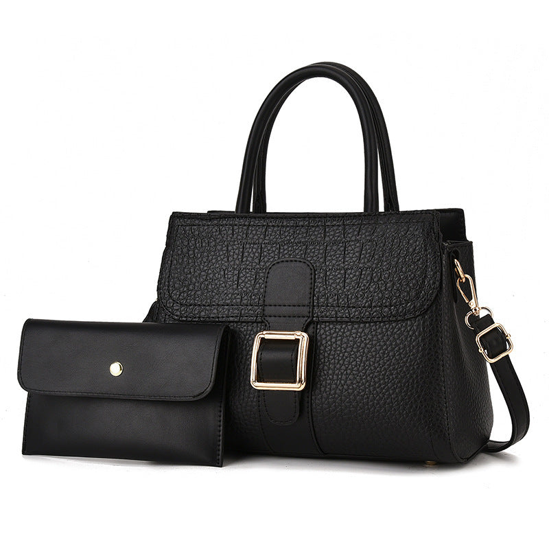 Linear Buckle Satchel Crossbody Bag / Handbag with Pouch