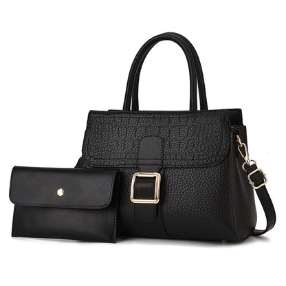 Linear Buckle Satchel Crossbody Bag / Handbag with Pouch