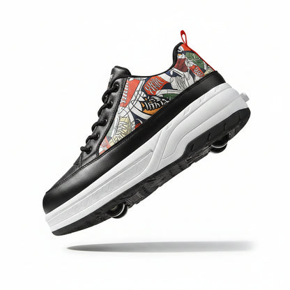 Unisex 2-in-1 Street-Art Graffiti Convertible Roller Skate Shoes | Kids & Adult