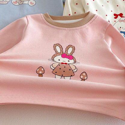 Girls' Cartoon Print Long Sleeves T-shirt 5-Piece Set