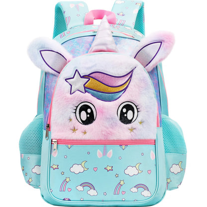 Girl's 3D Pastel Unicorn Plush School Backpack