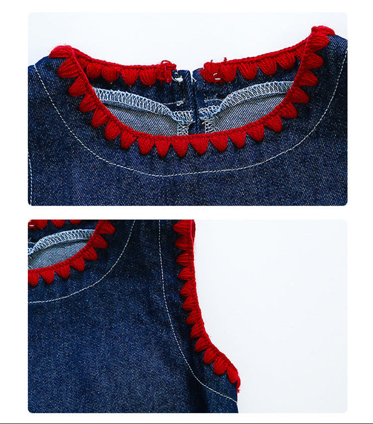 Girl's Bow Denim Summer Clothes 2pcs Set