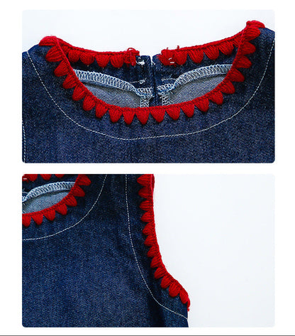 Girl's Bow Denim Summer Clothes 2pcs Set