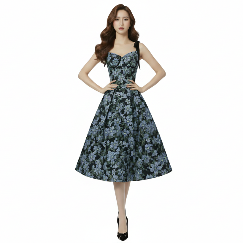 Fiore Twilight Suspender Midi Dress.