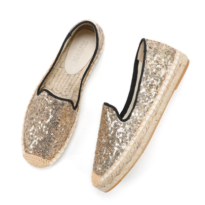 TONIVIS Women's Slip-On Sequin Espadrille Flats