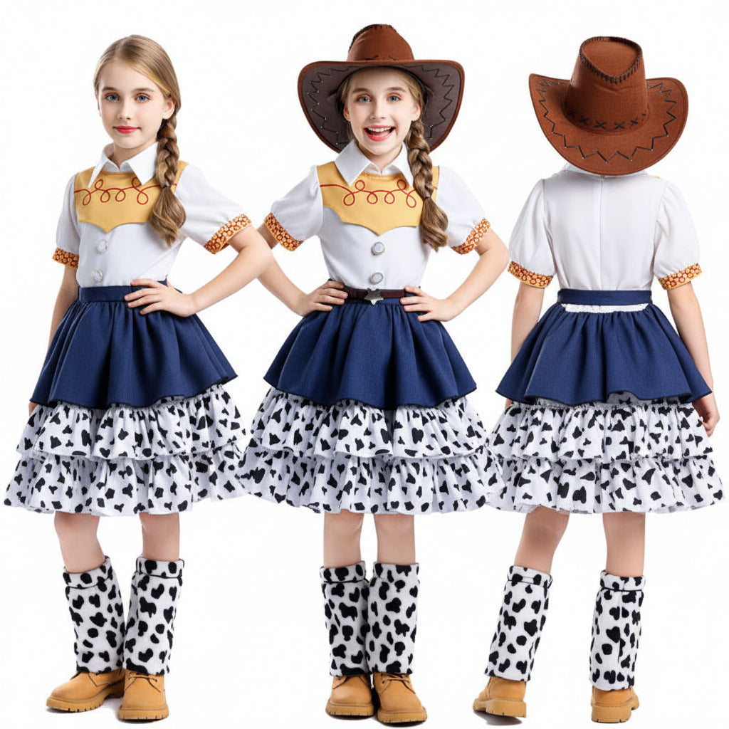 Jessie Cowgirl Rodeo Costume Dress with Hat and Leg Warmers