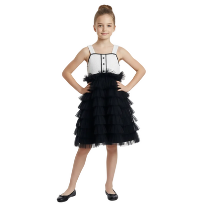 Girls Woolen Splicing Mesh Suspender Tutu Dress