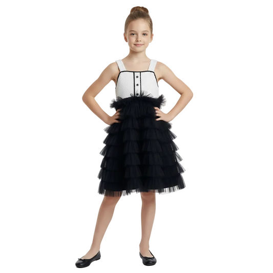 Girls Woolen Splicing Mesh Suspender Tutu Dress