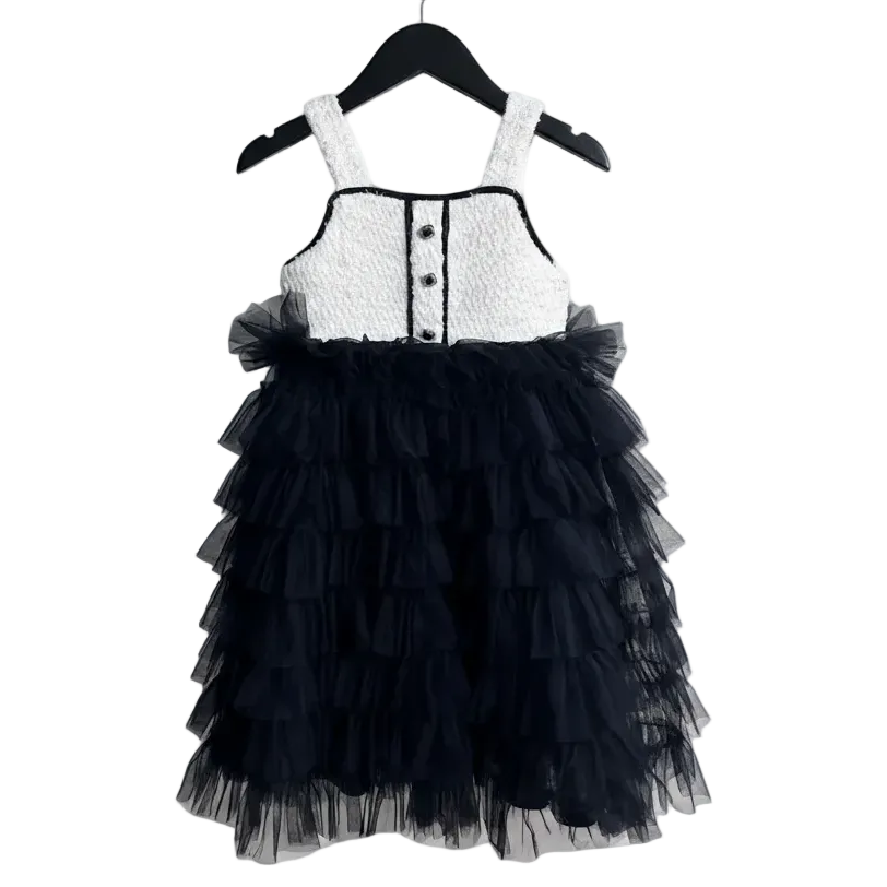 Girls Woolen Splicing Mesh Suspender Tutu Dress